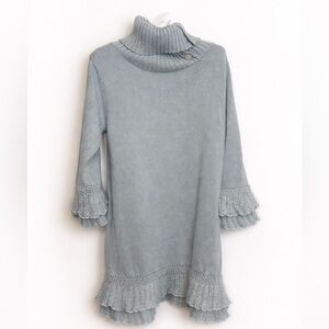 Chipie French Knit Sweater Dress Sage Green Ruffle Hem Turtleneck Girls 4Y